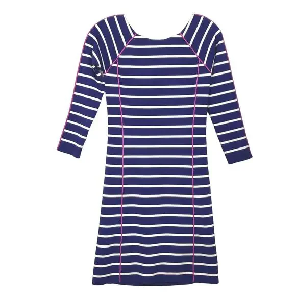 NWOT JESSICA SIMPSON Dress S Stripe Knit Stretch Long Sleeve Knee Royal Blue